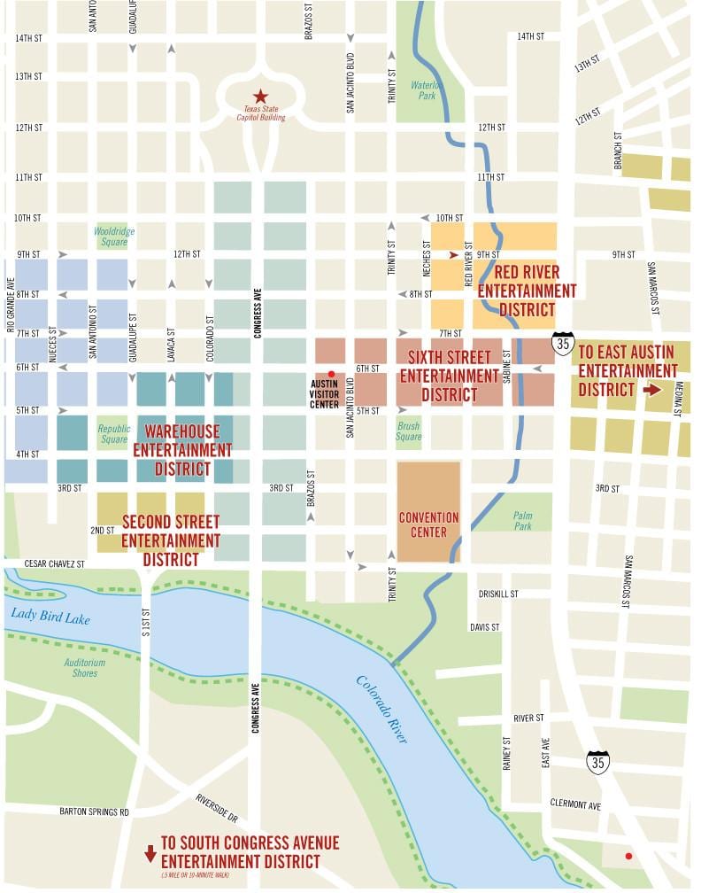 6th street i Austin kort