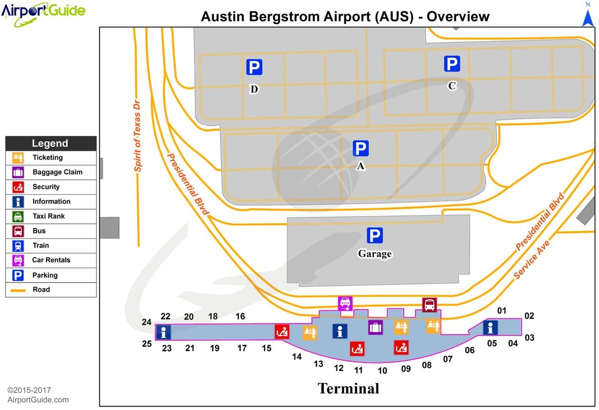 Austin-Bergstrom international airport kort