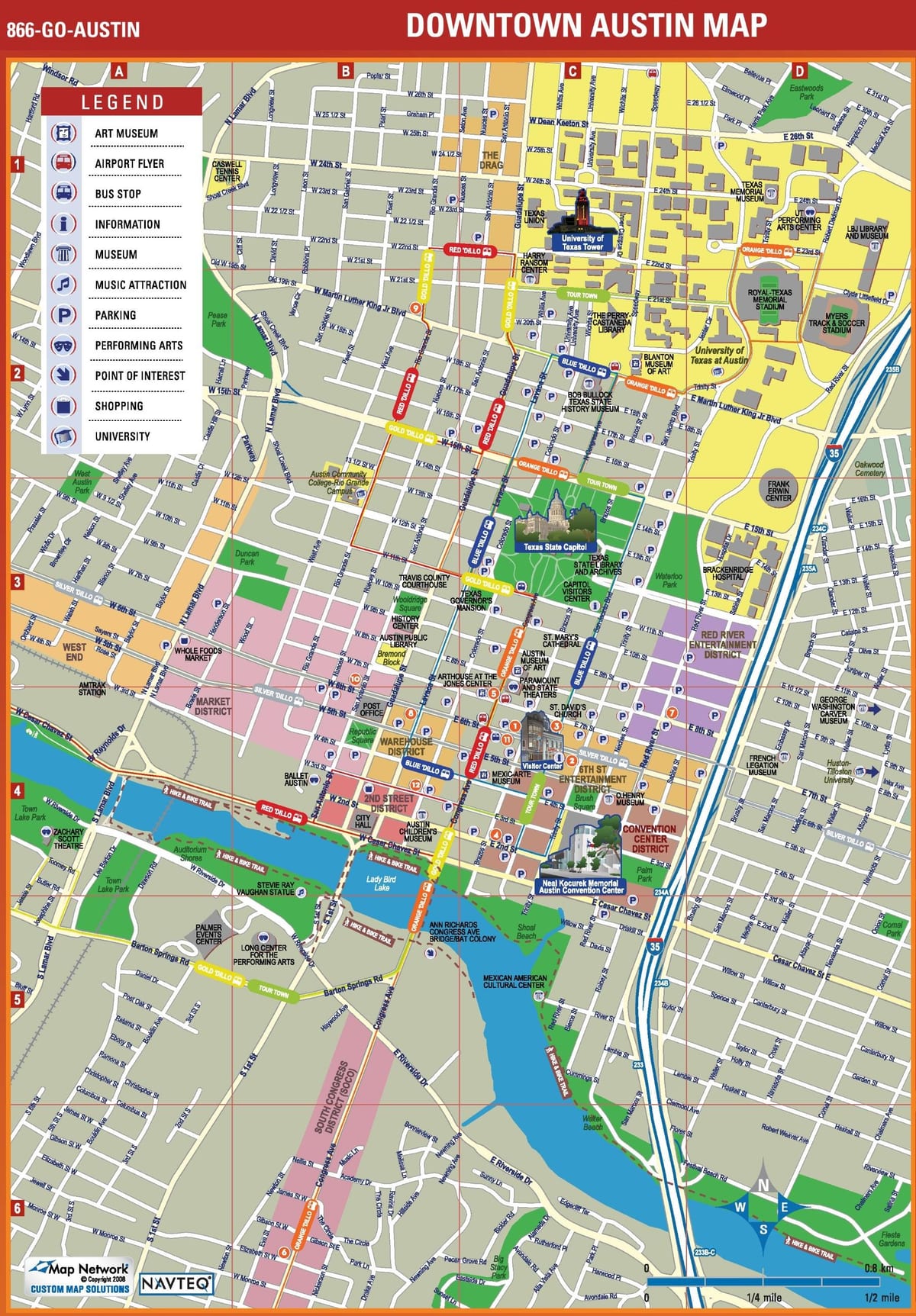 downtown Austin kort
