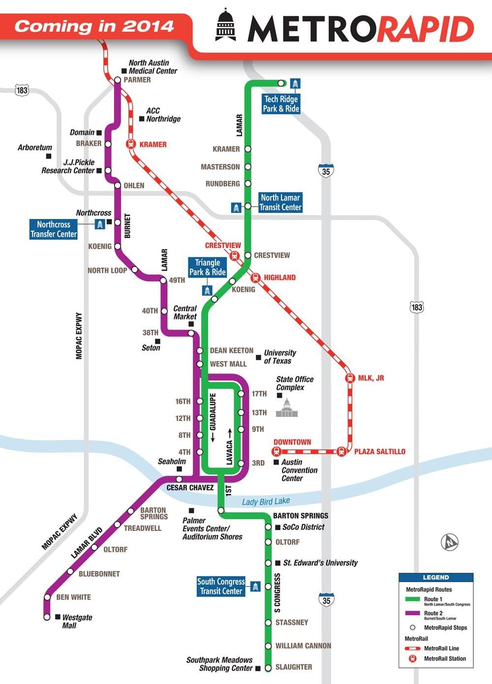 metro rail Austin kort