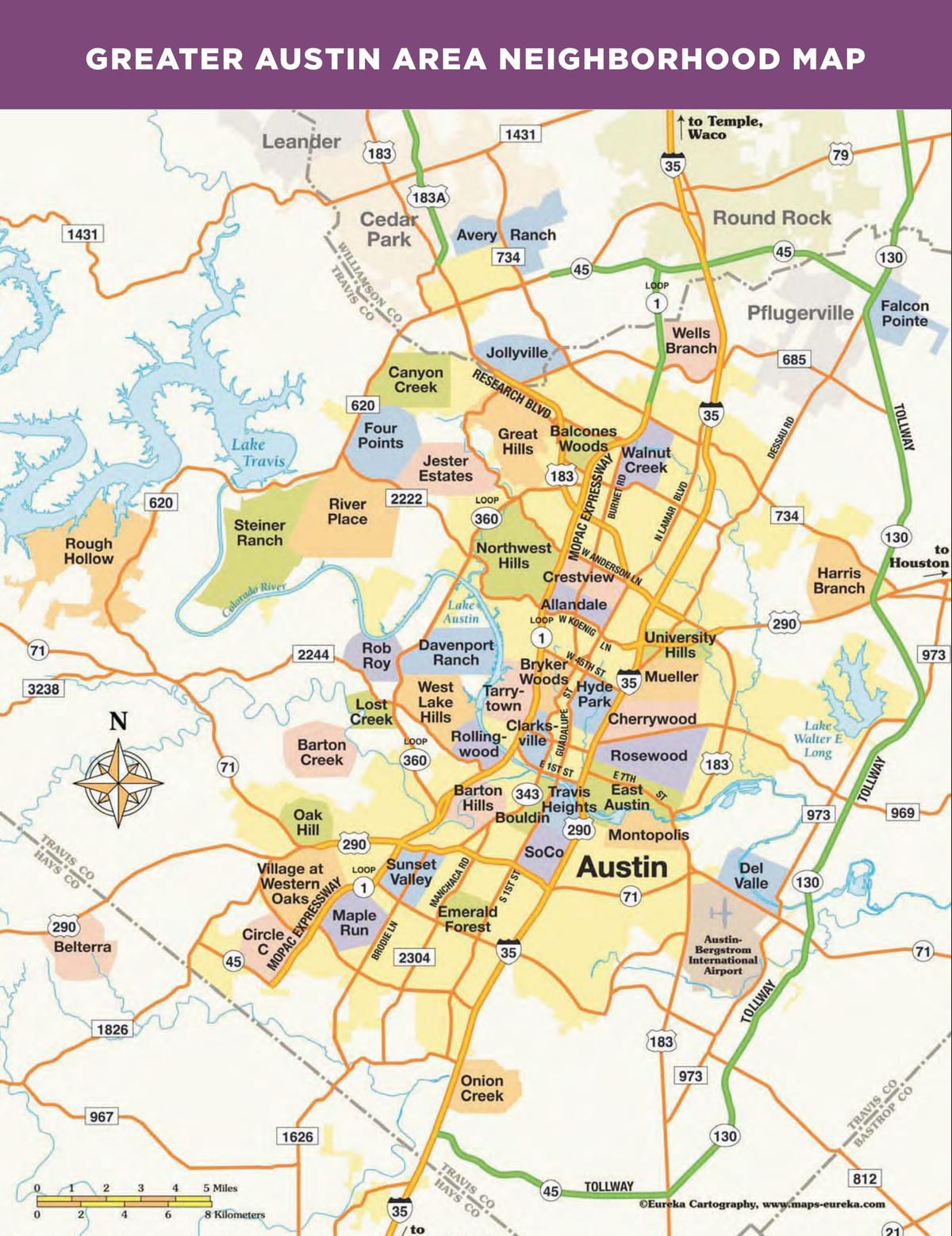 kort Austin, texas kvarterer
