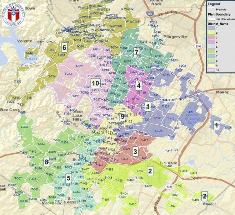 Austin, Tx zoneinddeling kort