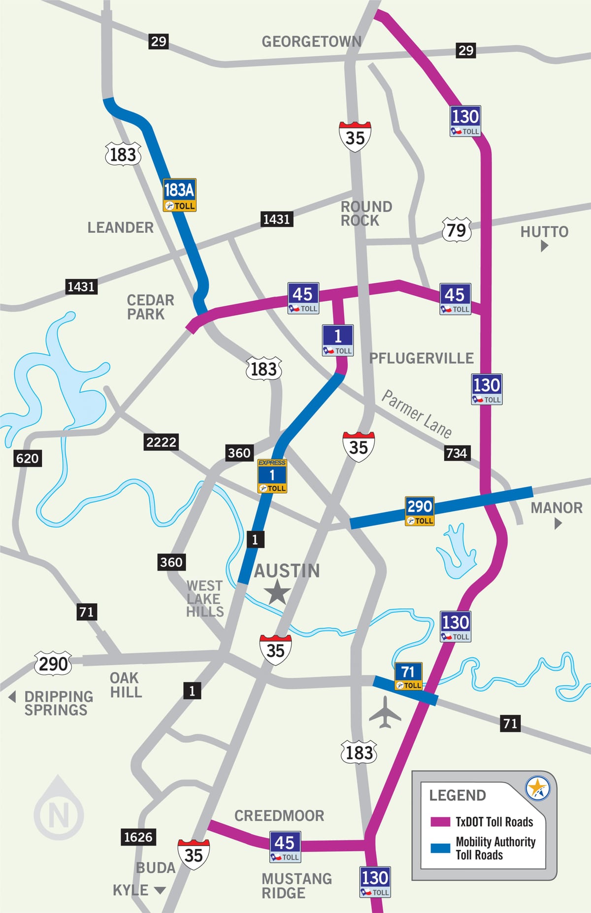 kort Austin, toll road