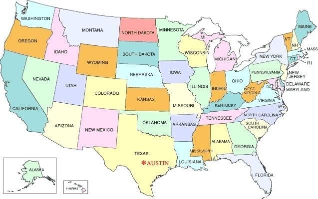 Austin i usa kort