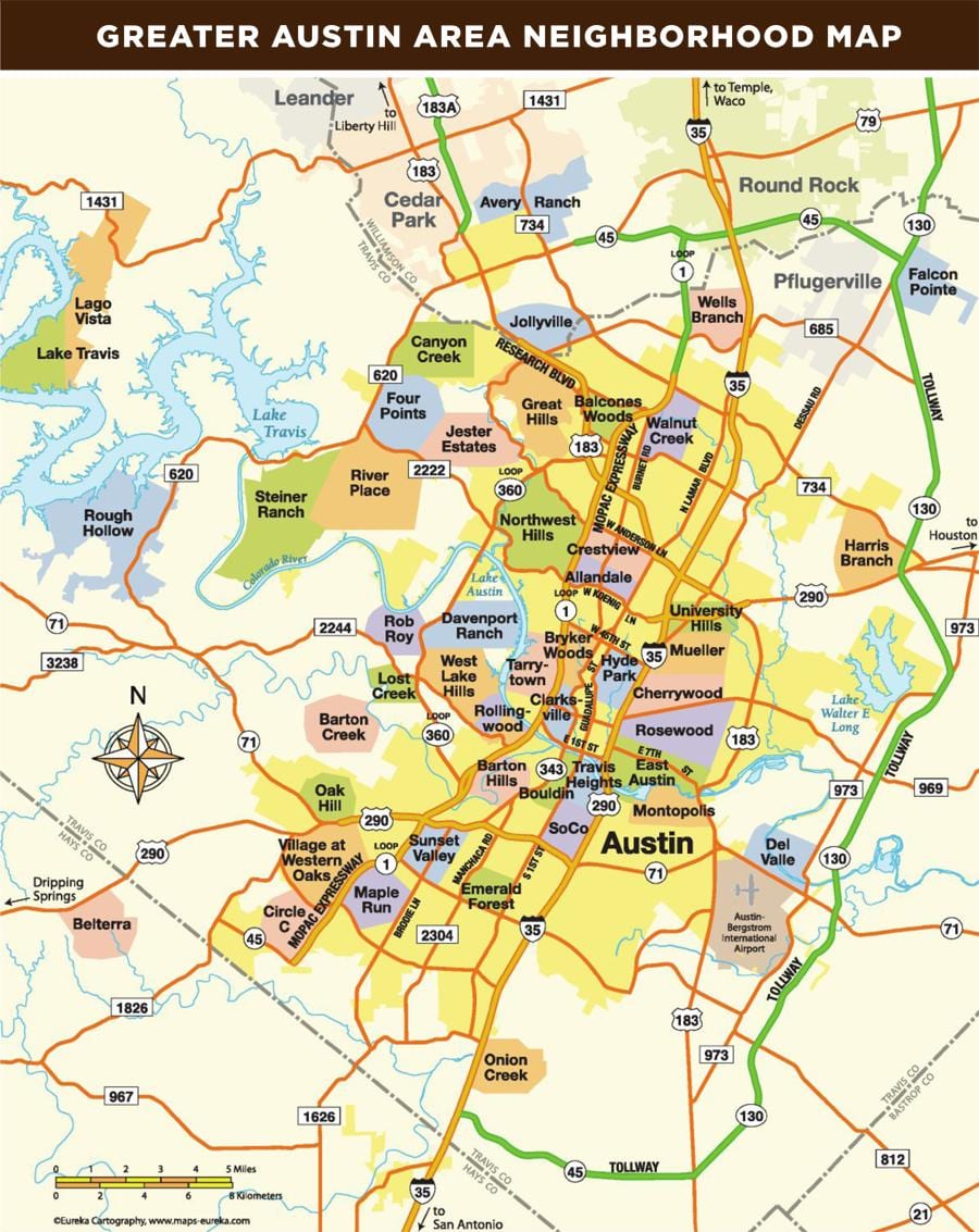 kort Austin, Tx område