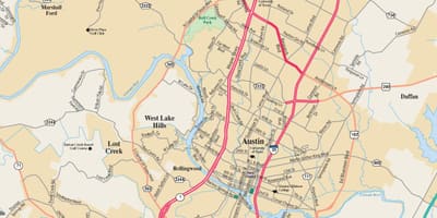 Kort til Austin, texas og de omkringliggende områder